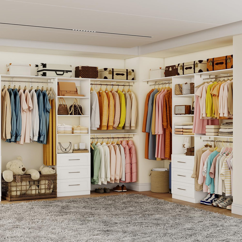 Closet System with Drawers, 5FT-8FT Closet Organizer System with 3 Cuttable S...