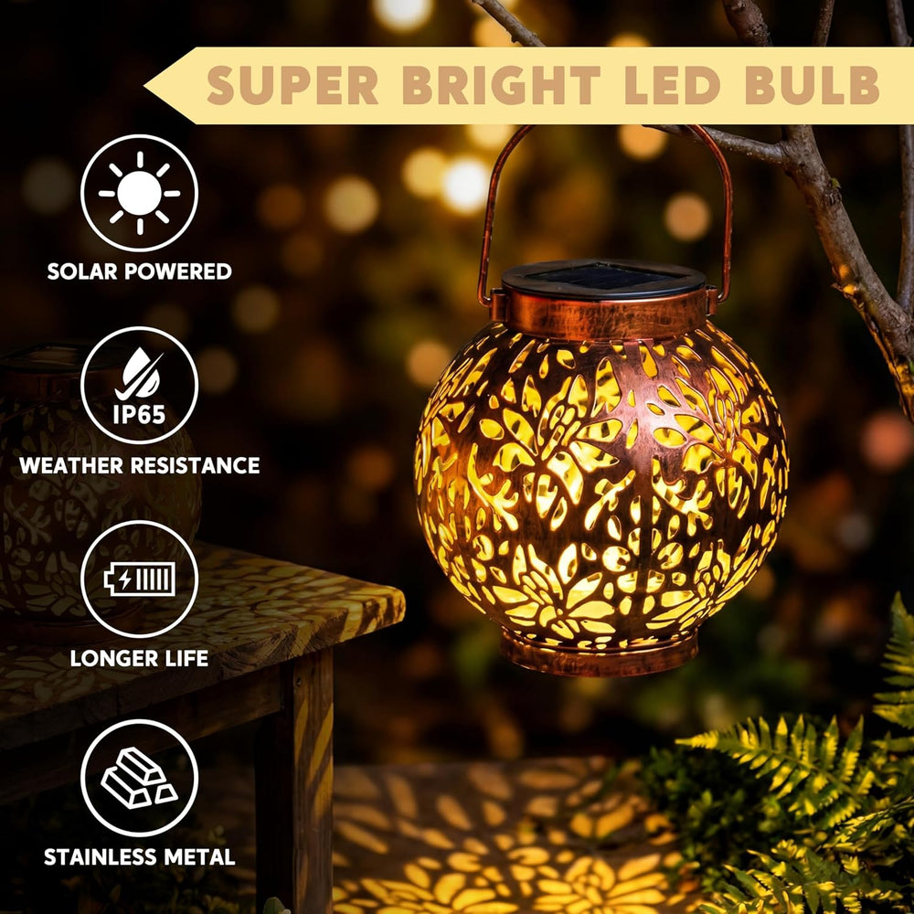 JOIEDOMI 2 Pack Outdoor Solar Hanging Lantern Lights, Waterproof Tabletop wit...
