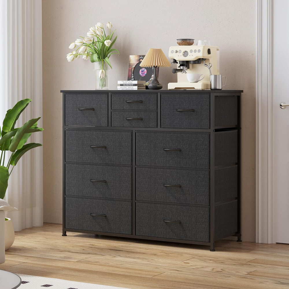 LUMTOK 10 Drawers Dresser with Fabric Bins for Bedroom,Closets，Dark Gray