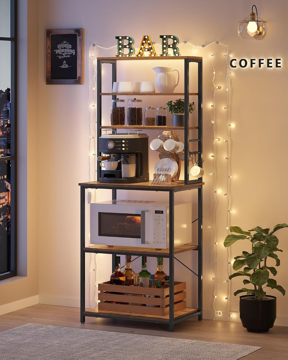 VASAGLE Coffee Bar, 23.6 Inches 6-Tier Baker's Rack with 6 Hooks