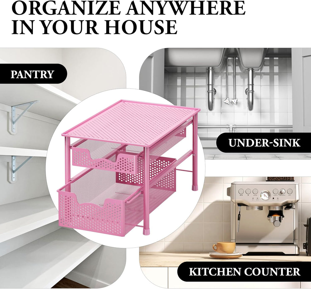 Simple Houseware Stackable 2 Tier Sliding Basket Organizer Drawer, Pink