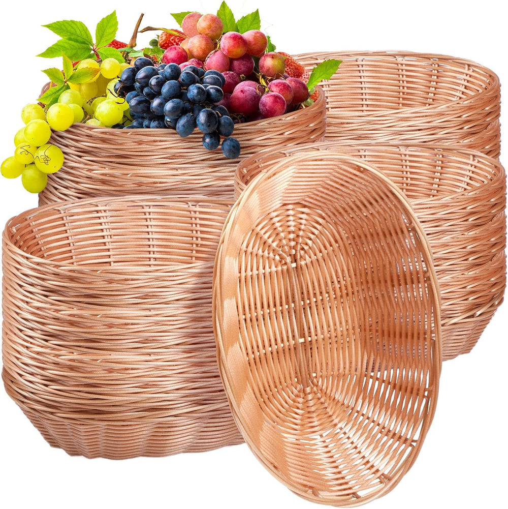 Potchen 36 Pieces Wicker Oval Basket Plastic Bread Basket for Serving Empty G...