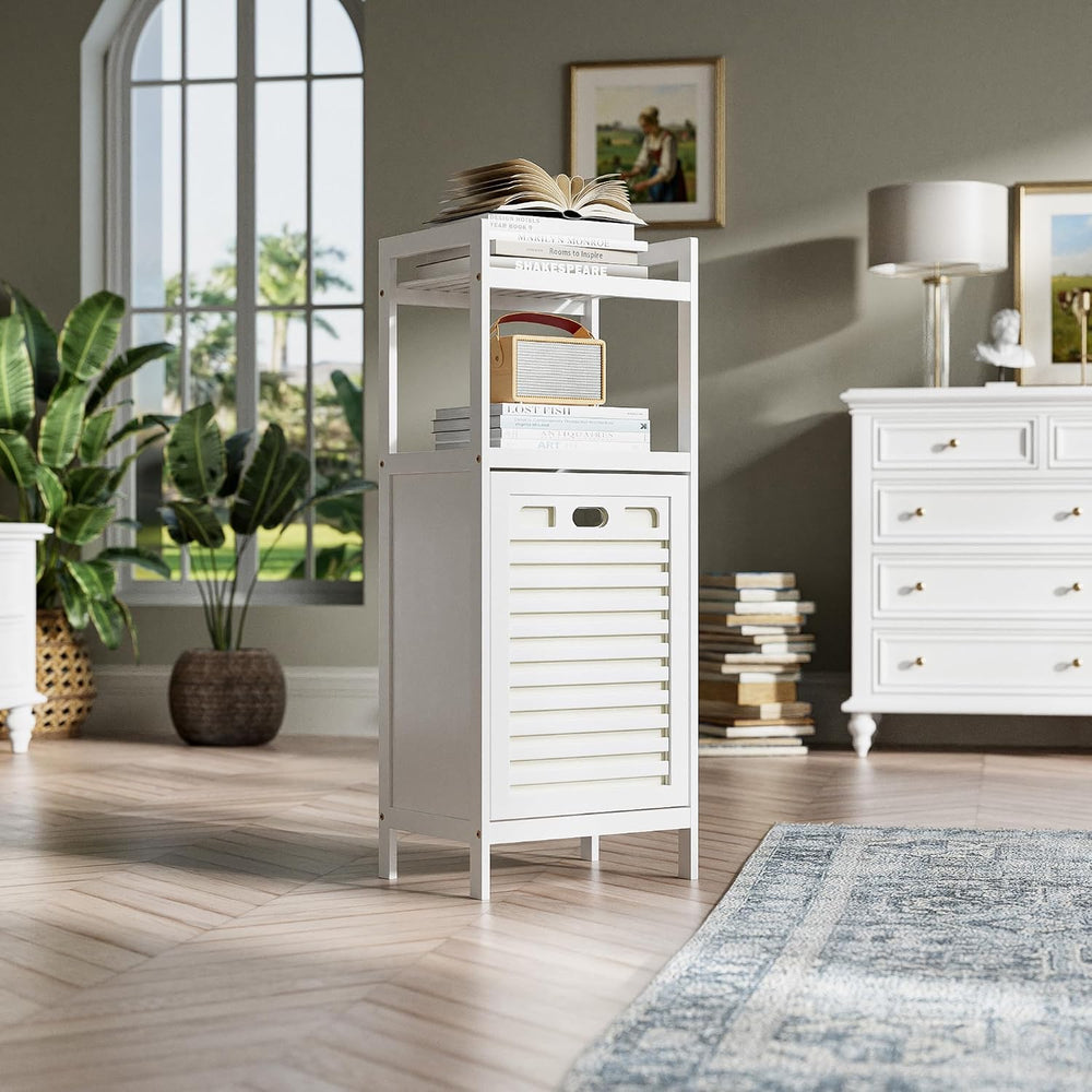 HITNET Bamboo Tilt Out Hamper, 10 Gal Bathroom Laundry Cabinet with Hidden Fo...