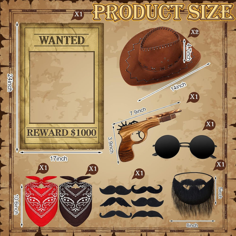 20 Pcs Halloween Western Photo Booth Props Kit Wanted West Cowboy Poster