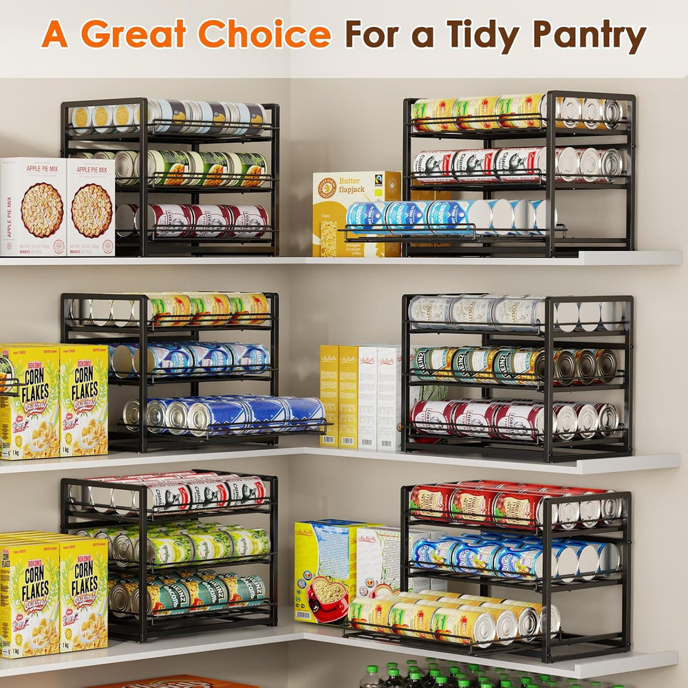 3-Tier Stackable Can Organizer for Pantry, Pull Out Can Rack, Black