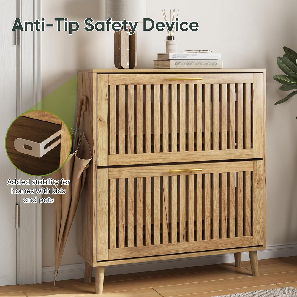 Smart FENDEE Shoe Storage Cabinet with 2 Flip Slatted Drawers, Narrow Freesta...