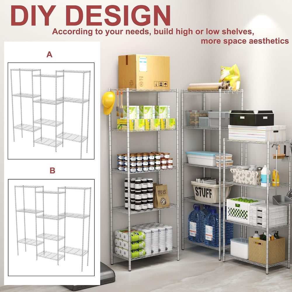 HOMEFORT 5-Shelving Unit, Adjustable Wire Shelving, Metal Wire Shelf Rack Org...