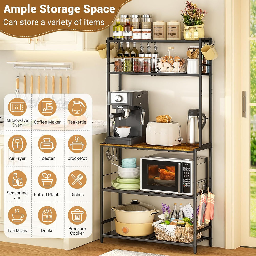 ThreeHio 5 Tier Kitchen Bakers Rack with Storage, 29.9 Inch Microwave Stand, ...