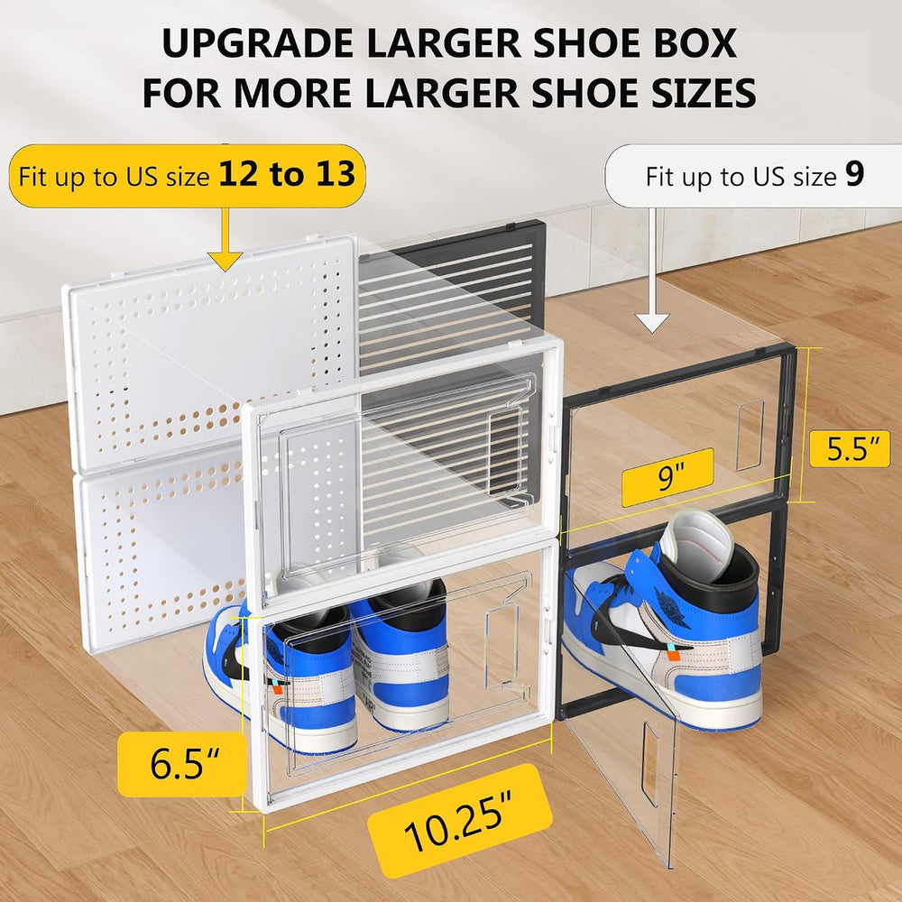 12 Pack XX-Large Stackable Clear Plastic Shoe Storage Box Organizer, White