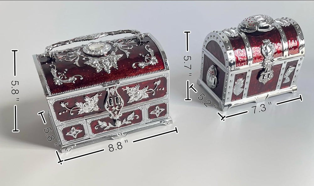Retro Jewelry Box Arched Vintage Rectangular Metal Chest Necklace Ring Earrin...