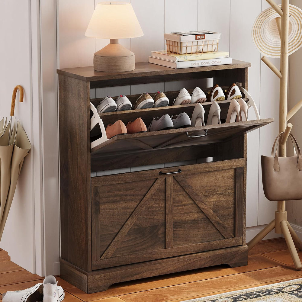 Semiocthome Farmhouse Shoe Storage Cabinet with 2 Flip Drawers, 31.5"(W)...