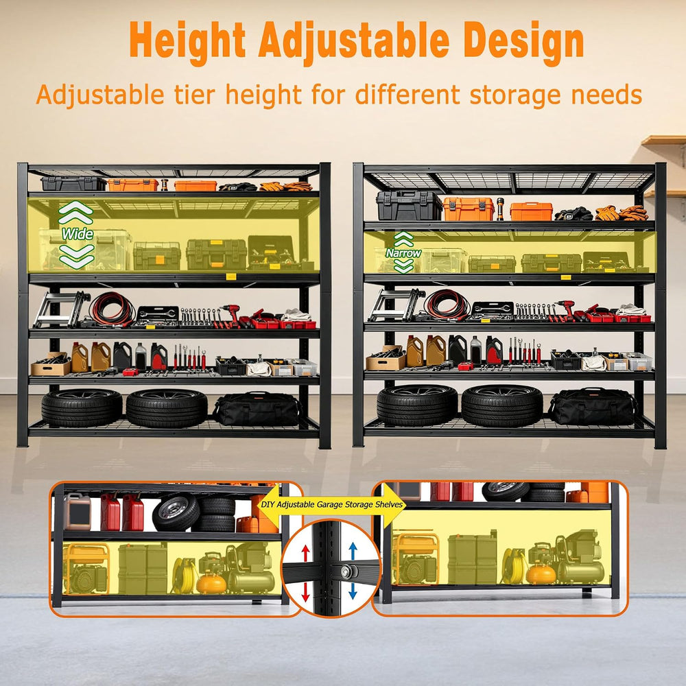 62" W Storage Shelves Unit,5 Tier Heavy Duty Metal garage Shelving Unit