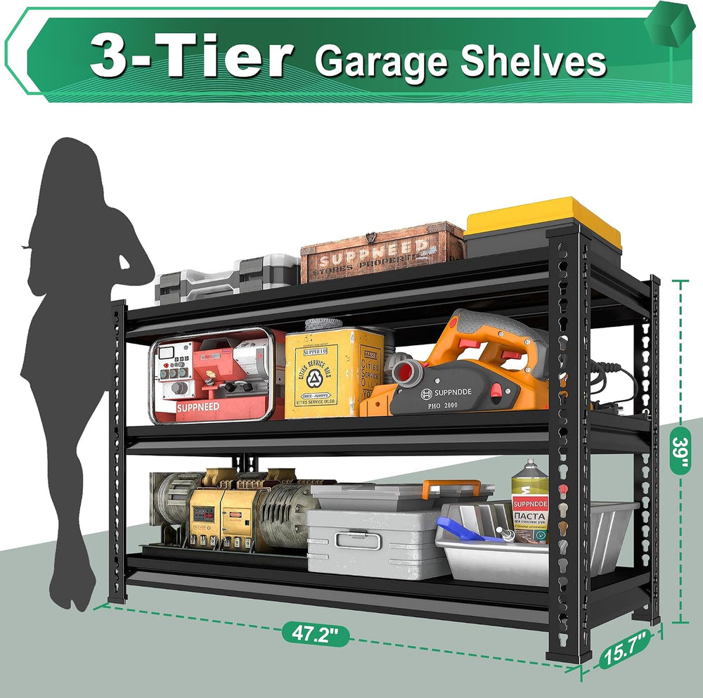 Storage Garage Shelving Units: 47.2" W x 15.7" D x 39" H Black