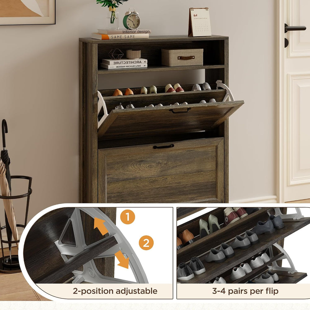 LOUVIXA Shoe Cabinet with 2 Flip Drawers, Narrow Shoe Storage Cabinet, Freest...