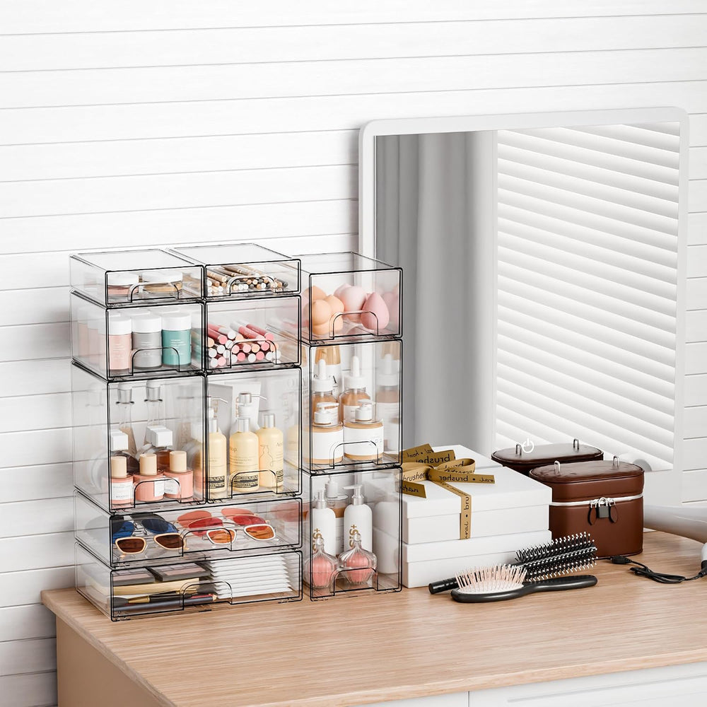 8 Pack Small Clear Stackable Storage Drawers,2.2'' Tall Desk Organiza...
