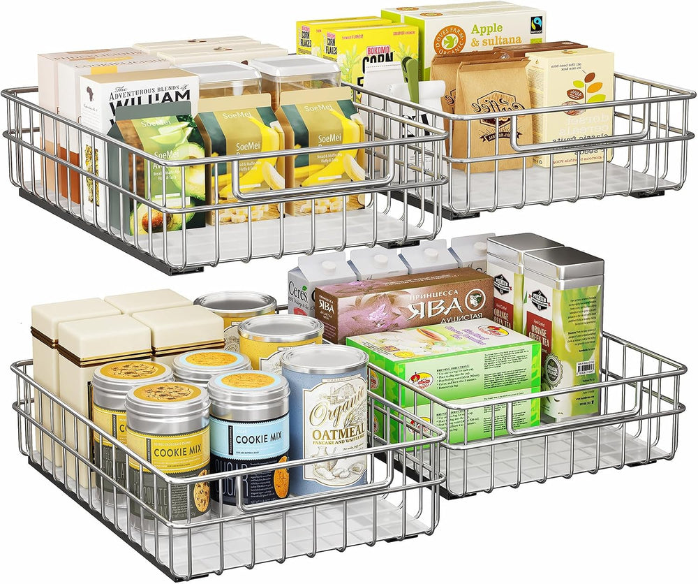 Pull out Cabinet Organizer, Stainless Steel 4-Pack (9.8"W x 16.5"D)...