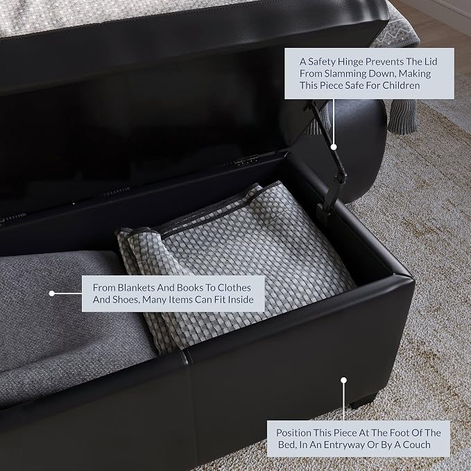 BELLEZE Storage Faux Leather Ottoman, 47 Inch Bench Bedroom Bench