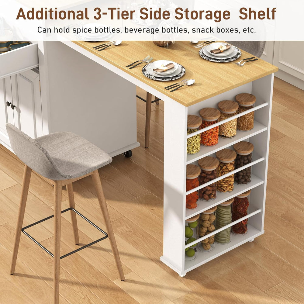 80"-48" Extendable Kitchen Island with Extended Dining Table and Po...