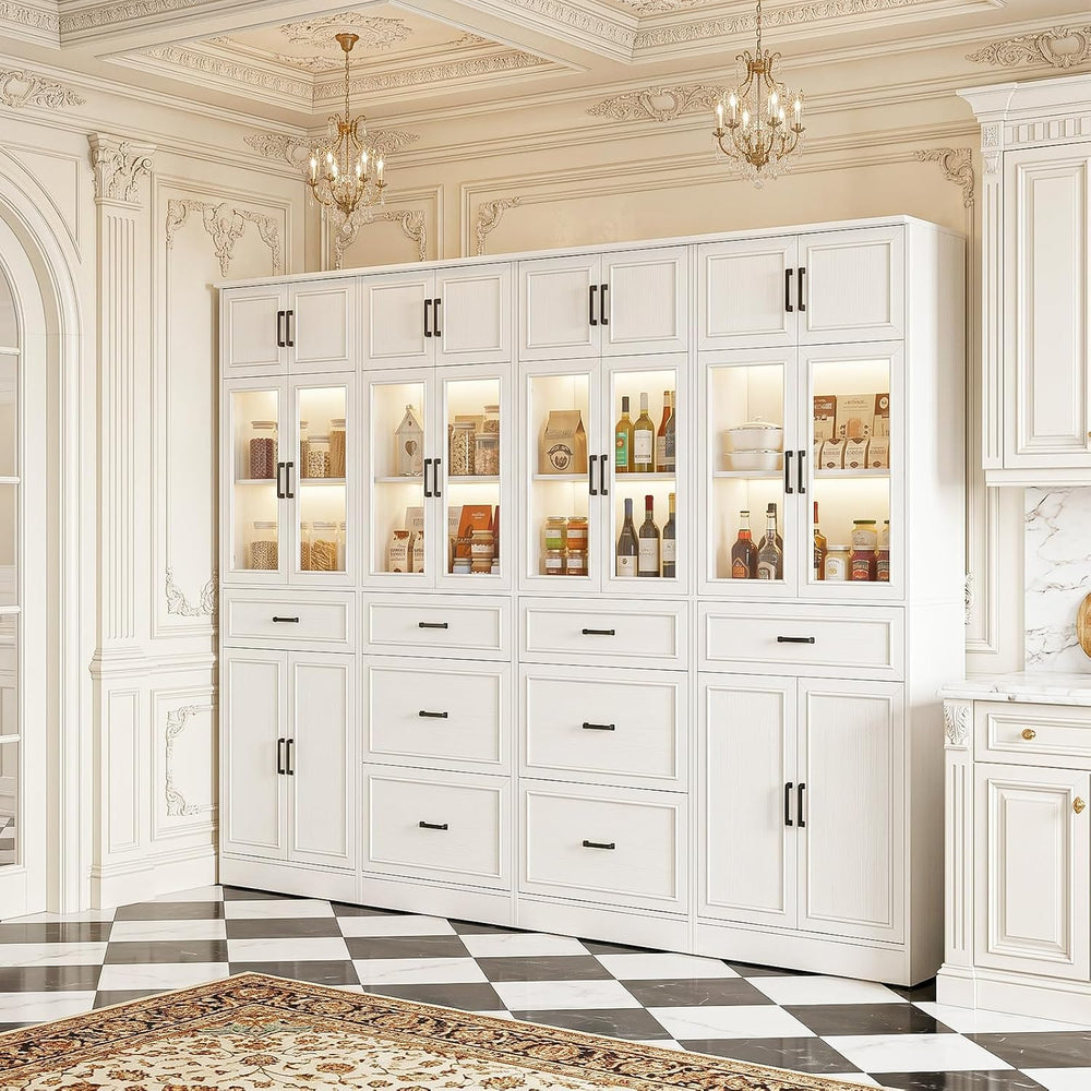 Unikito 80" Tall Modular Kitchen Pantry Cabinet with Glass Door and Drawers