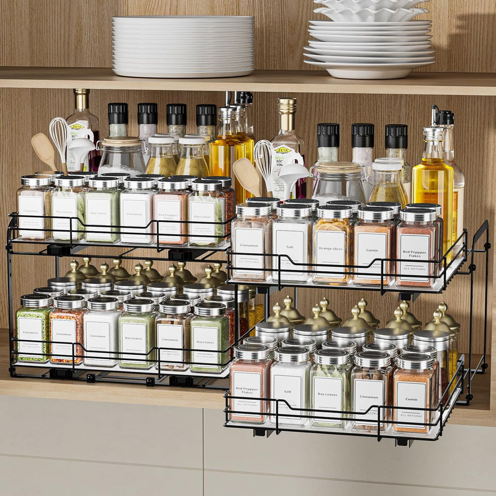 2-Tier Spice Rack Organizer, Pull Out Spice Rack for Cabinet, Height Adjustab...
