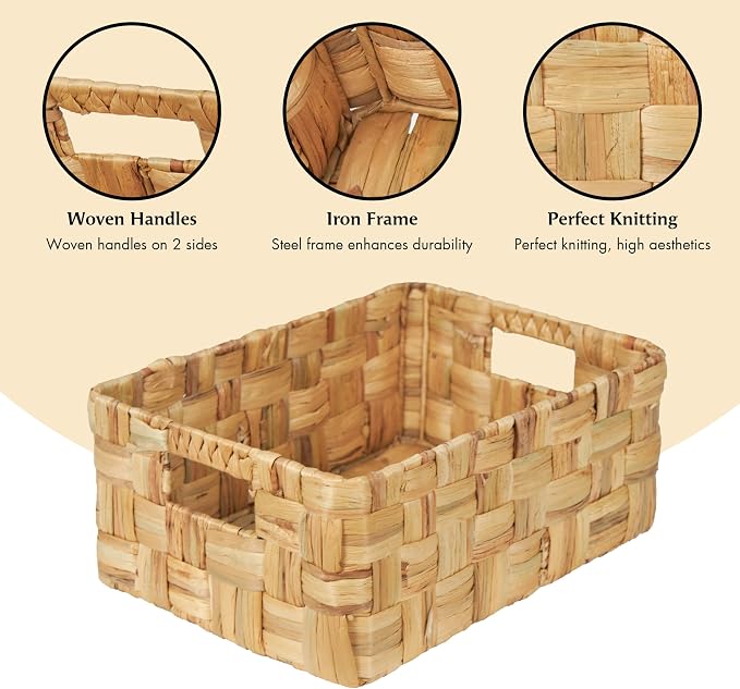 Vatima Jumbo Wicker Storage Basket, Large Hyacinth Organizer, 16.9x12.1x7.1H