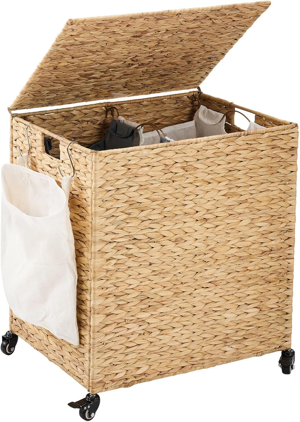 Laundry Hamper with Wheels, 40.92 Gallon(155L) Water Hyacinth Laundry Basket ...