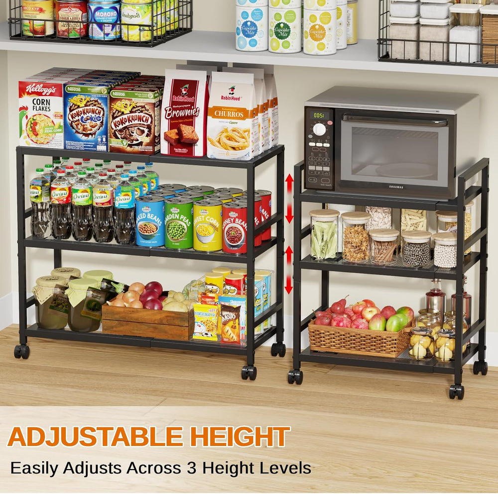 Expandable Metal Storage Shelves Rack with Wheels,3Tier Heavy Duty Shelving