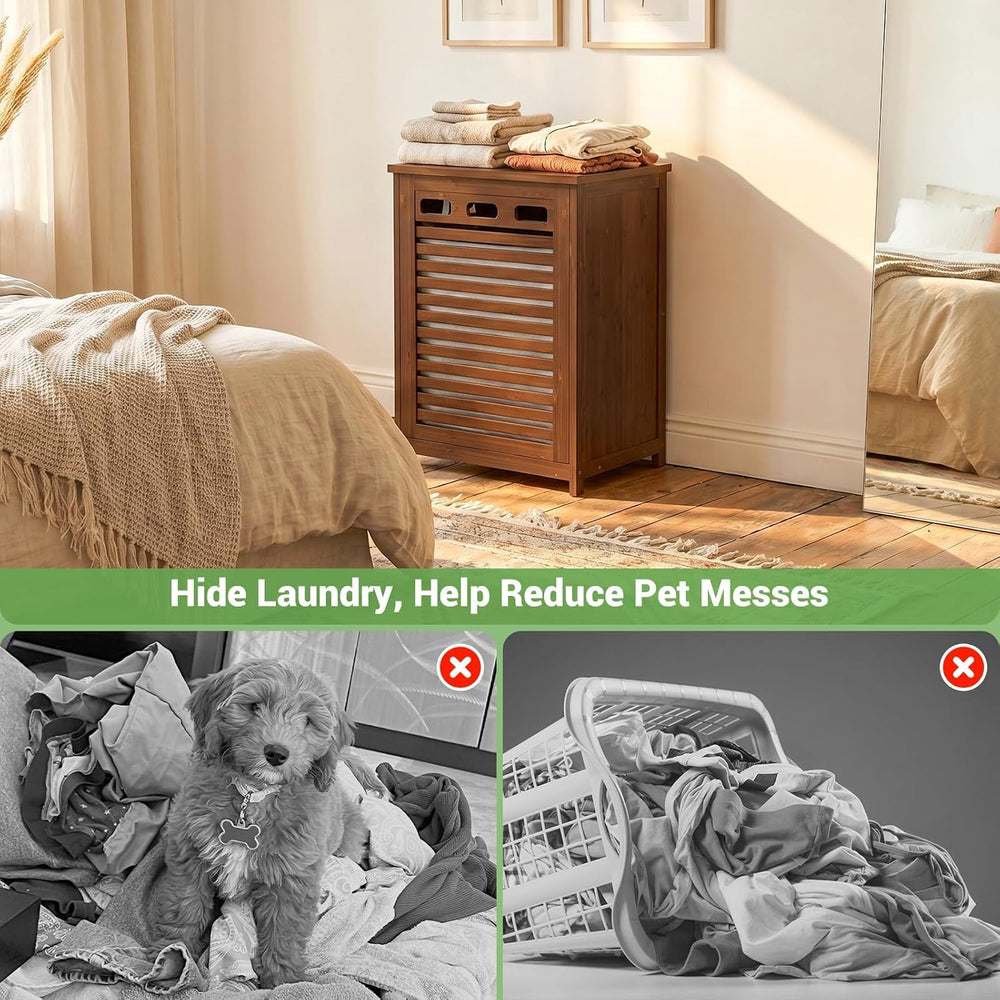 Homykic Bamboo Tilt Out Laundry Hamper Cabinet with 15.5 Gal Removable Bag