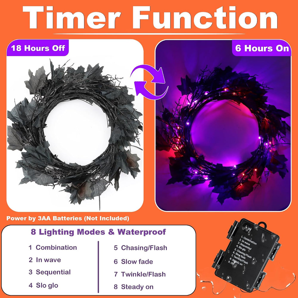 FLYSNK 9 FT 72 LED Halloween Willow Vine Twig Decorations With Orange & P...