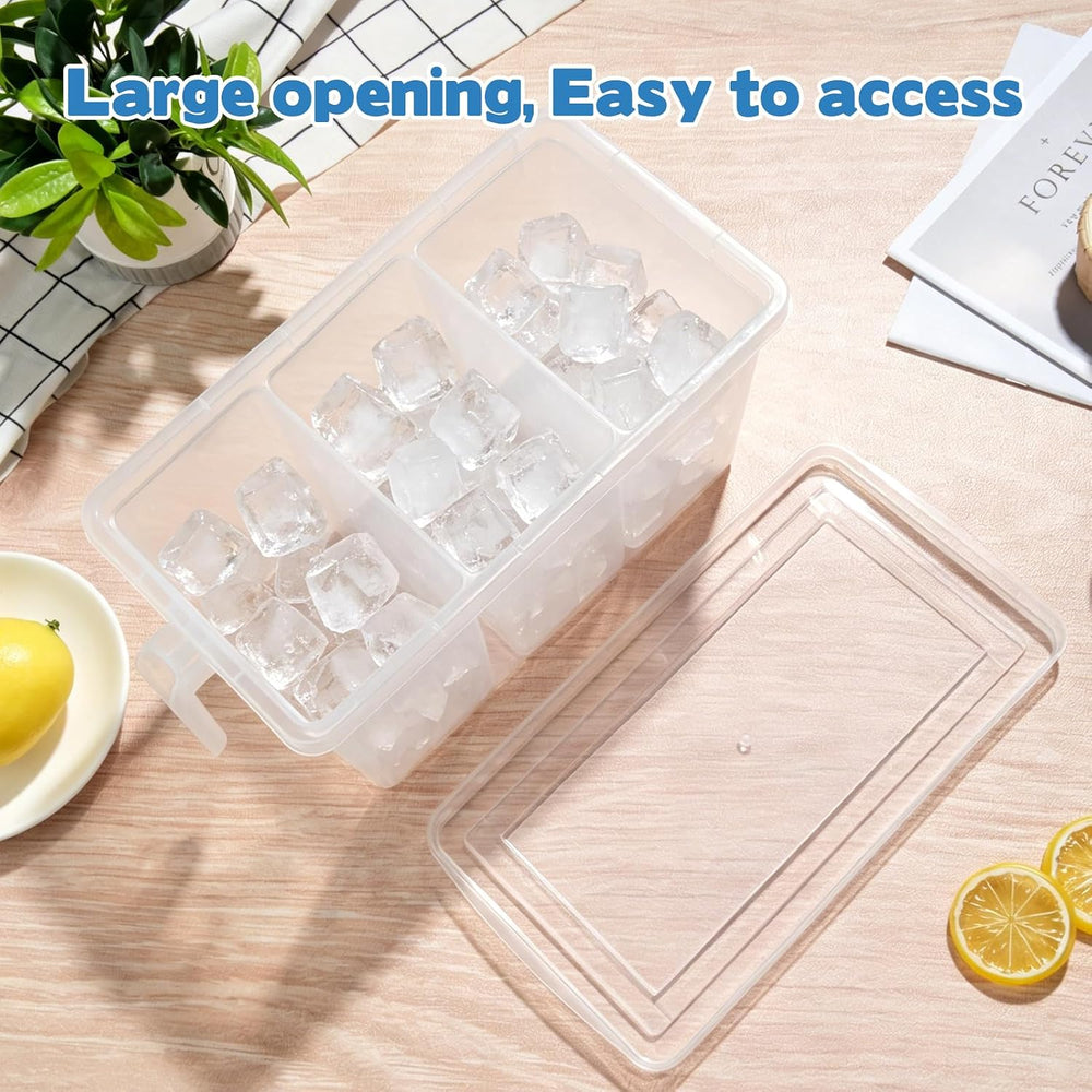 CIEOVO 2 Set 3 Divided Ice Bin for Freezer with Lid and 2 Scoop Set Plastic F...