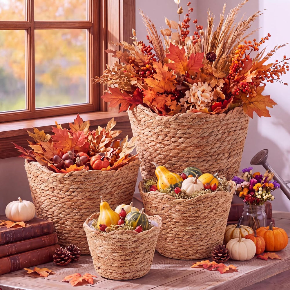 4 Pack Fall Scalloped Wicker Plant Baskets Woven Basket Planter, Wavy