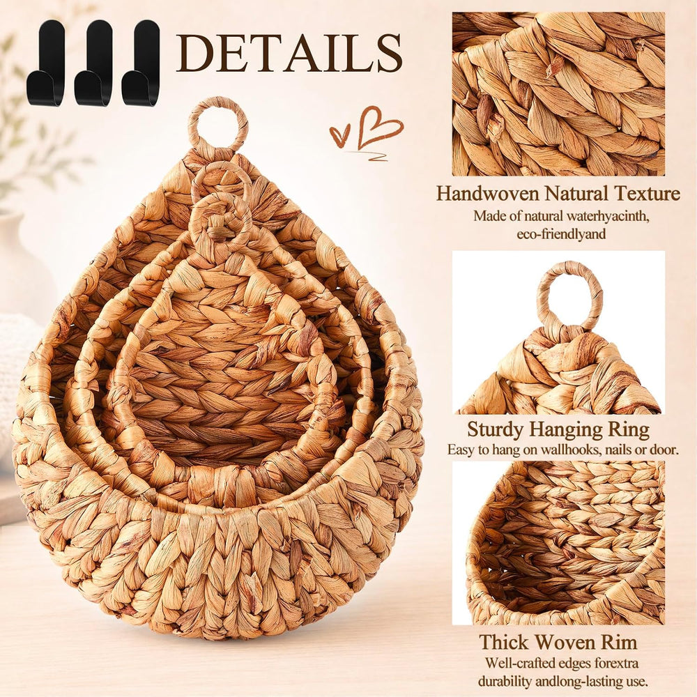 Honeydak 3 Hanging Baskets, Water Hyacinth, Teardrop, Jute (3 Pcs)