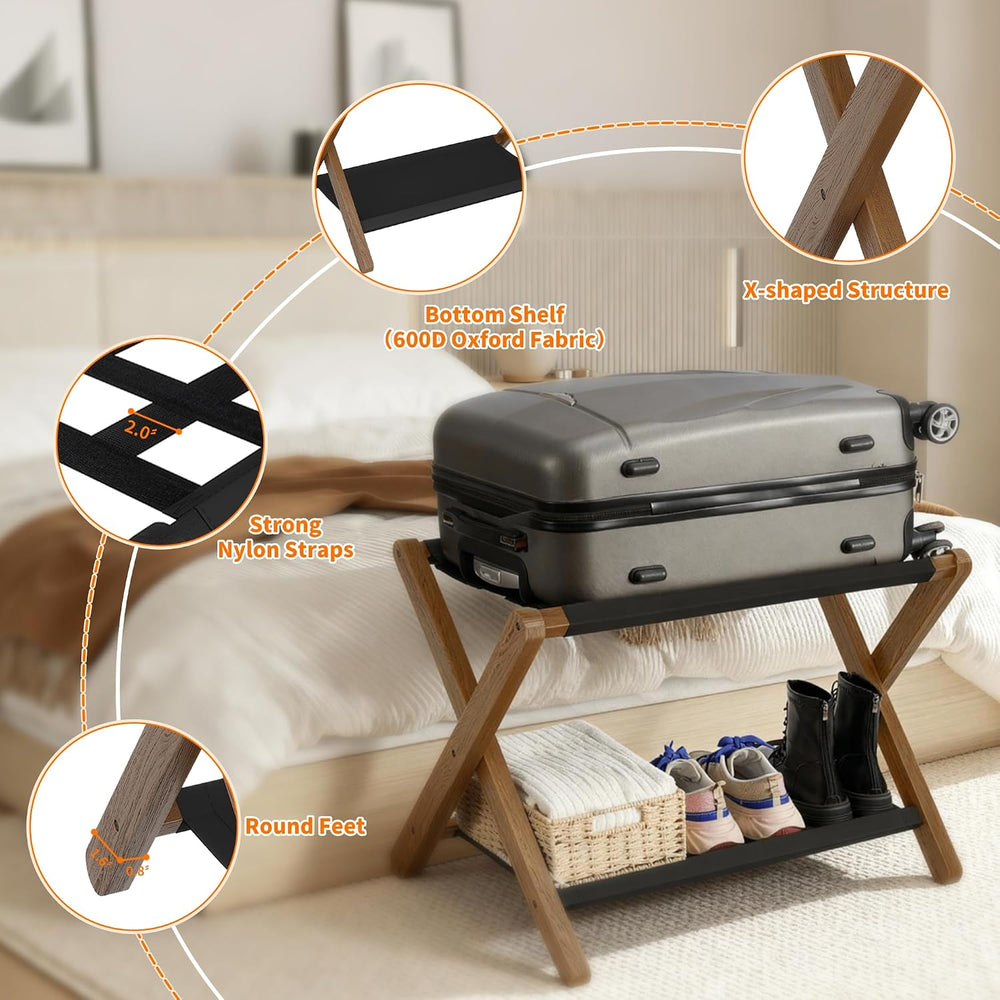 Heybly Luggage Rack, Folding Suitcase Stand with Storage Shelf HLR010WB1