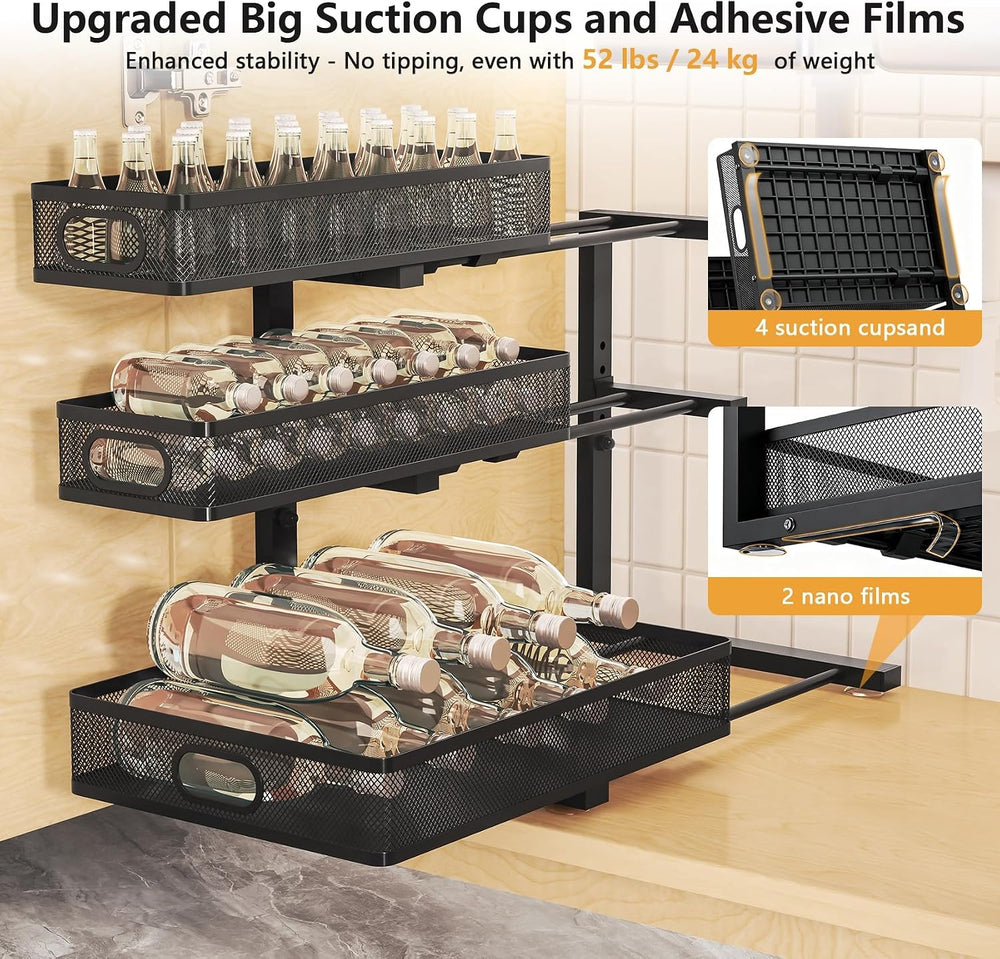 3-Tier Under Sink Organizer, Slide Out Drawer Rack, Black, 1 Pack