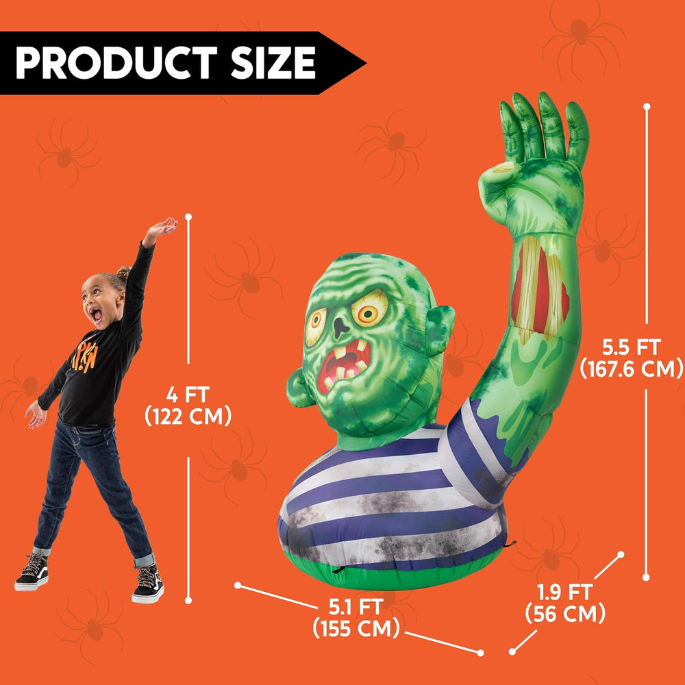 JOYIN 5.5FT Halloween Inflatable Zombie Decoration with Waving Raised Hand &a...