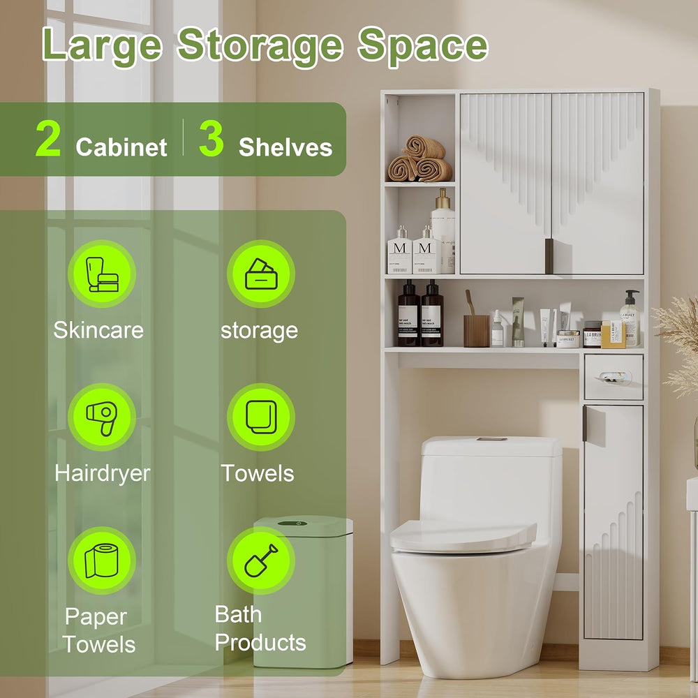 GOODONE White Over The Toilet Storage Cabinet - with 3 Doors and Toilet Paper...