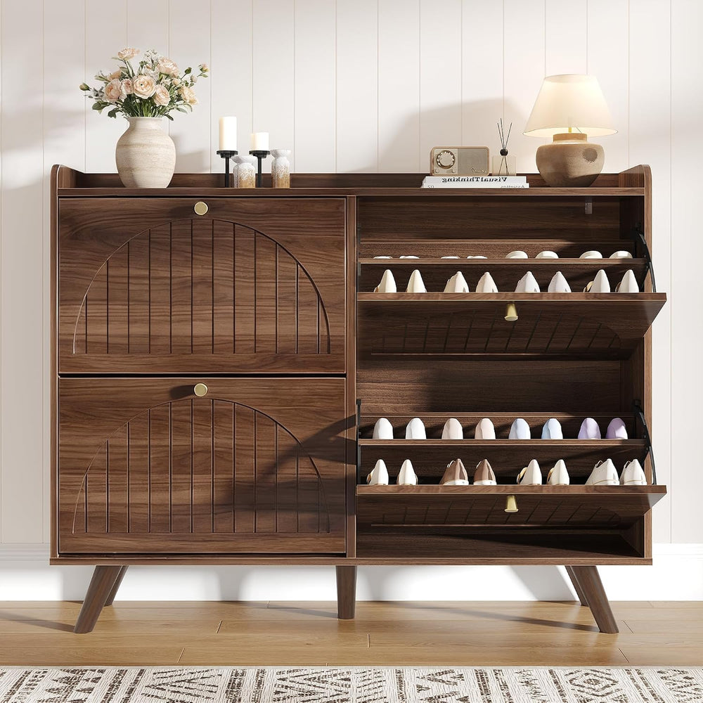 Decofy 47.2” Shoe Cabinet with 4 flip-Down Drawers, Three Adjustable Levels, ...