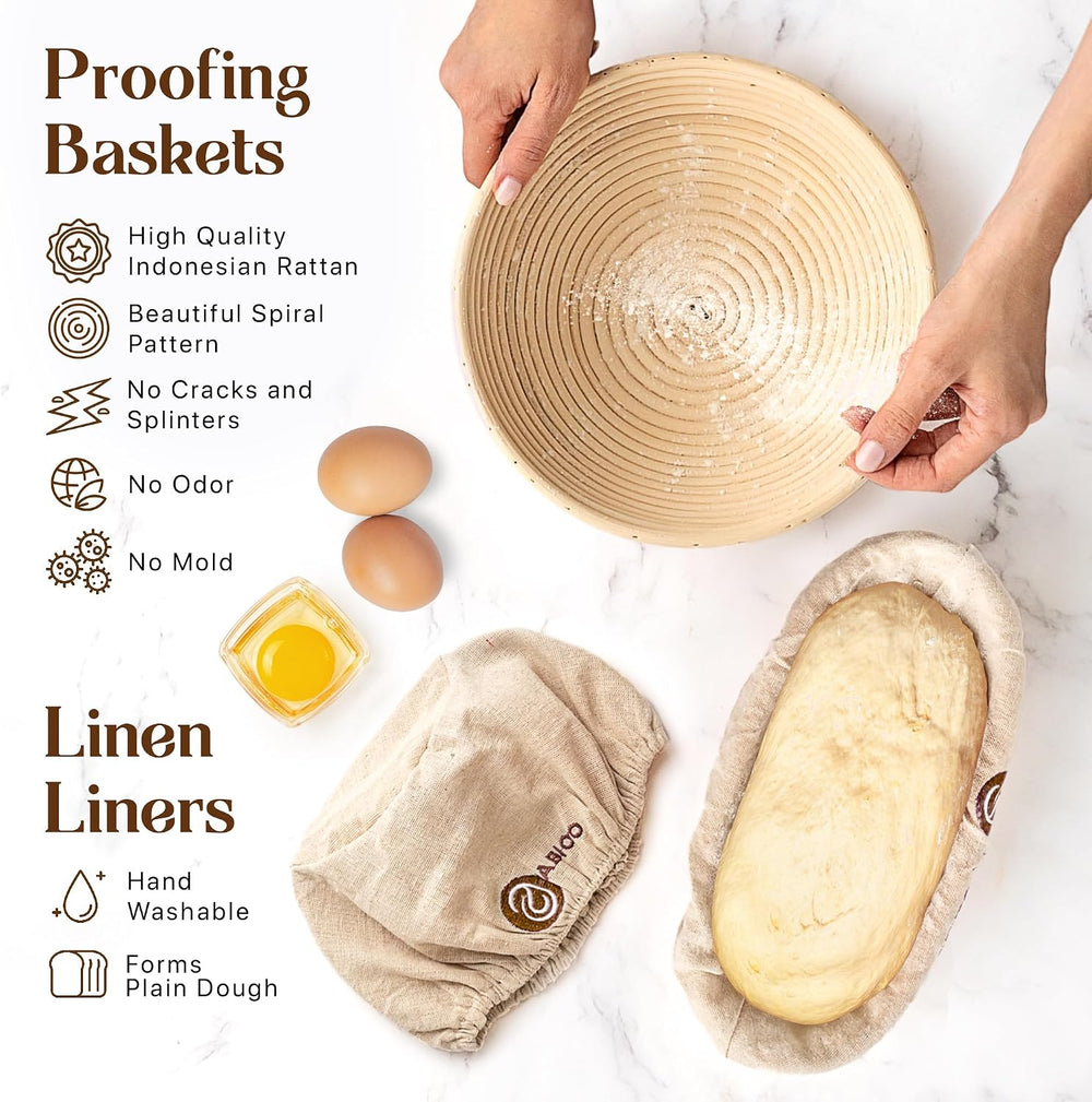 Sourdough Starter Kit with 10" Round & 11" Oval Banneton Proofi...