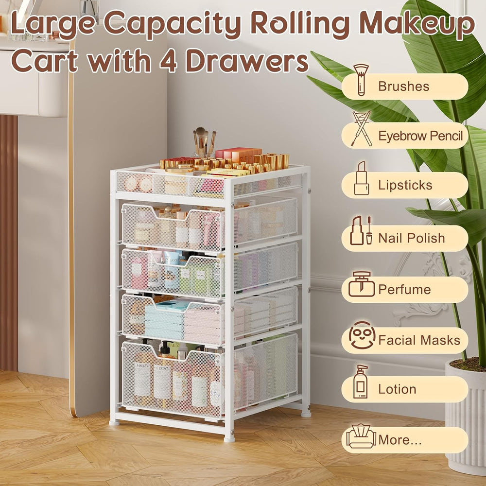 5-Tier Rolling Makeup Cart Organizer with 4 Drawers, Cosmetics Display with D...