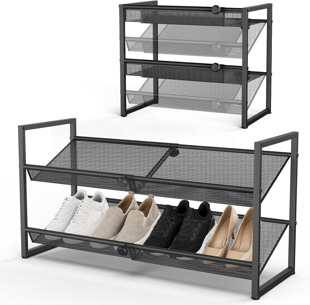 2-Tier Expandable Shoe Rack for Closet, Entryway & Garage, Black