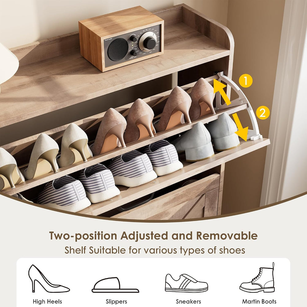 Nicetree Shoe Storage Cabinet with 2 Flip Drawers, Entryway Organizer, Oak