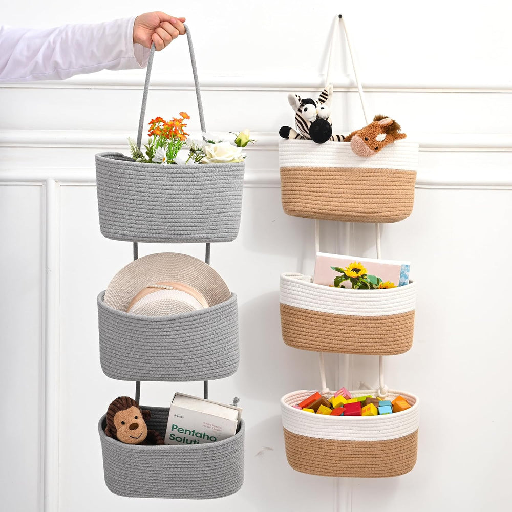 Hanging Baskets for Organizing 3-Tier Wall Basket Decor Light Gray