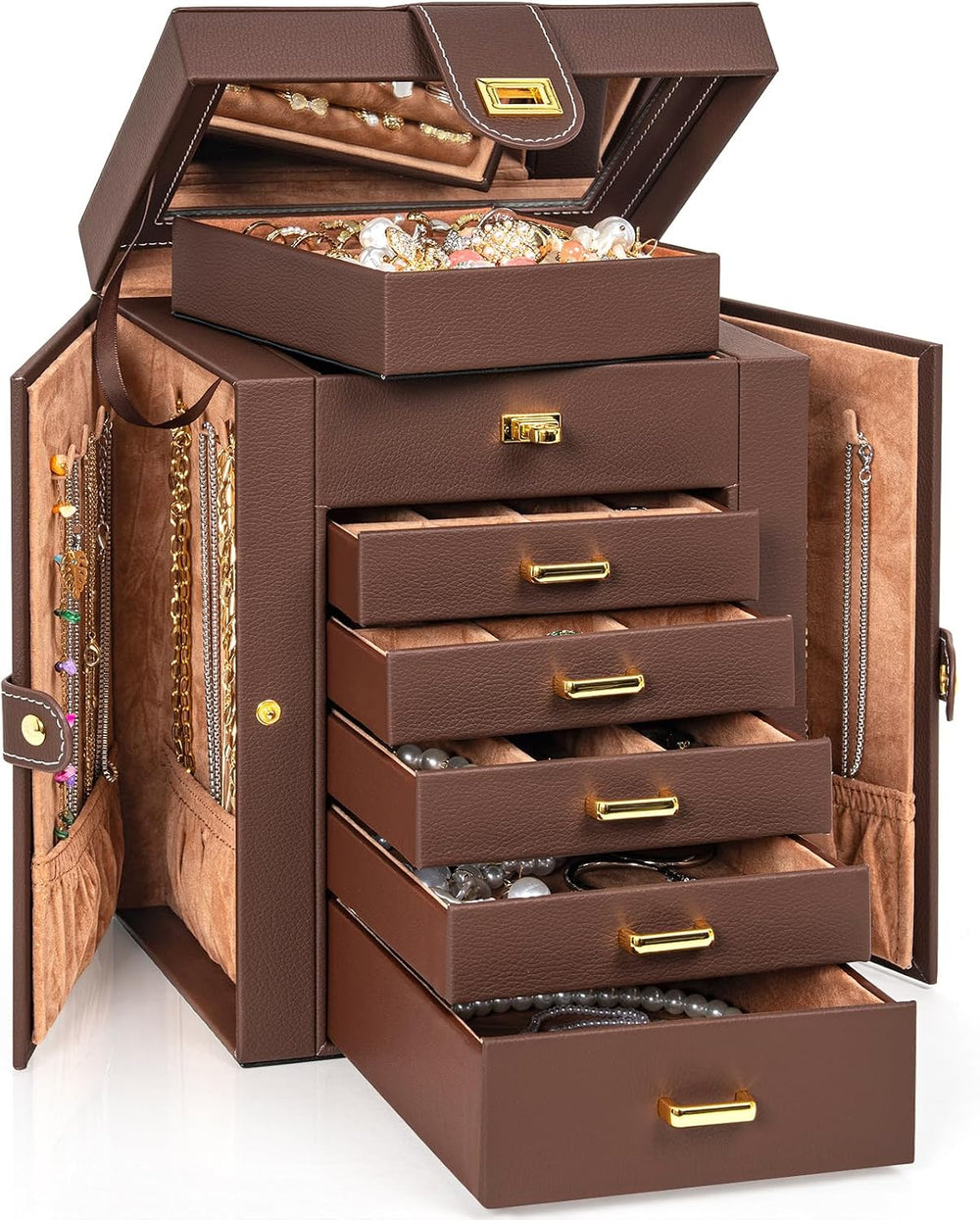 AKOZLIN 6-Tier Jewelry Box Organizer 5 Drawers Jewelry Storage Case