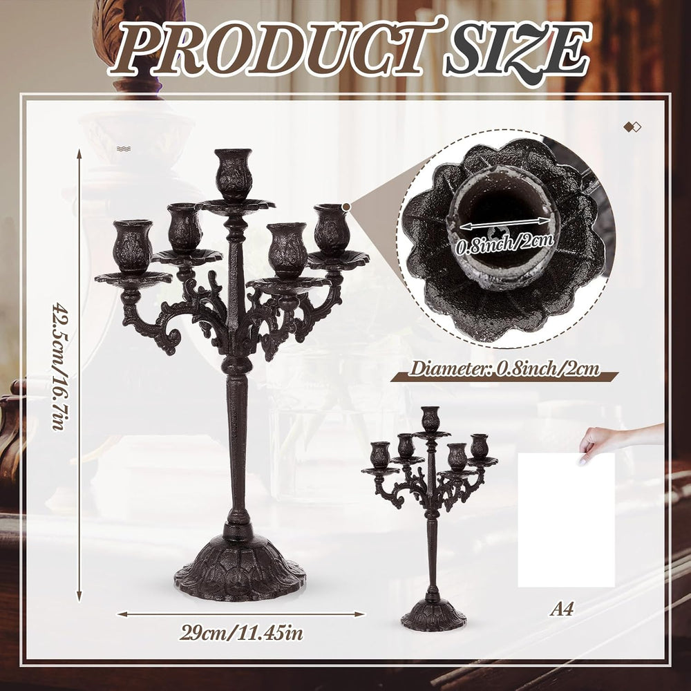 Mumufy 2 Pcs 5 Arm Black Halloween Candelabra 16.7" Tall Cast Iron Vintage
