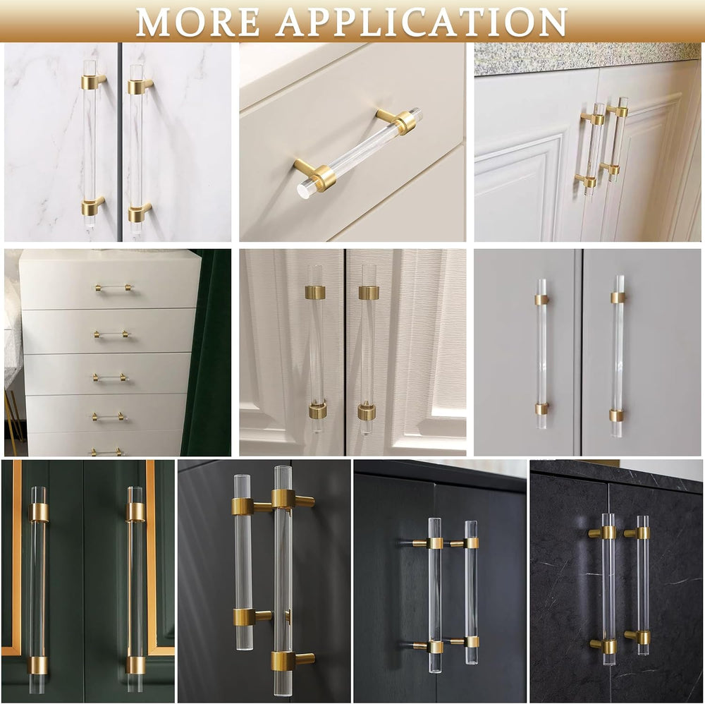 Adjustable Acrylic and Brass Cabinet Pulls Center to Center 4Set Modern Gold ...
