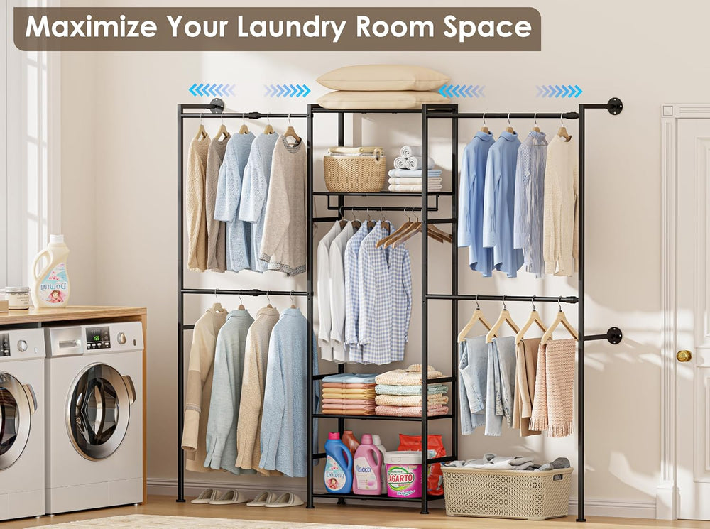 Wall Mounted Closet System, Expandable Clothing Rack with Shelves