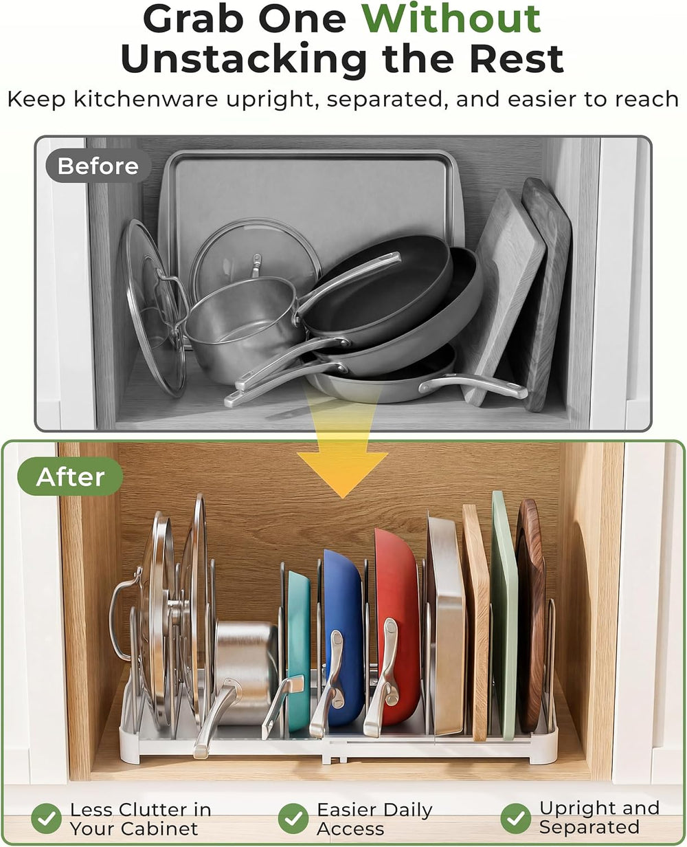 EVERIE Adjustable Cabinet Organizer for Pot Lids, Bakeware, Cookie Sheets &am...