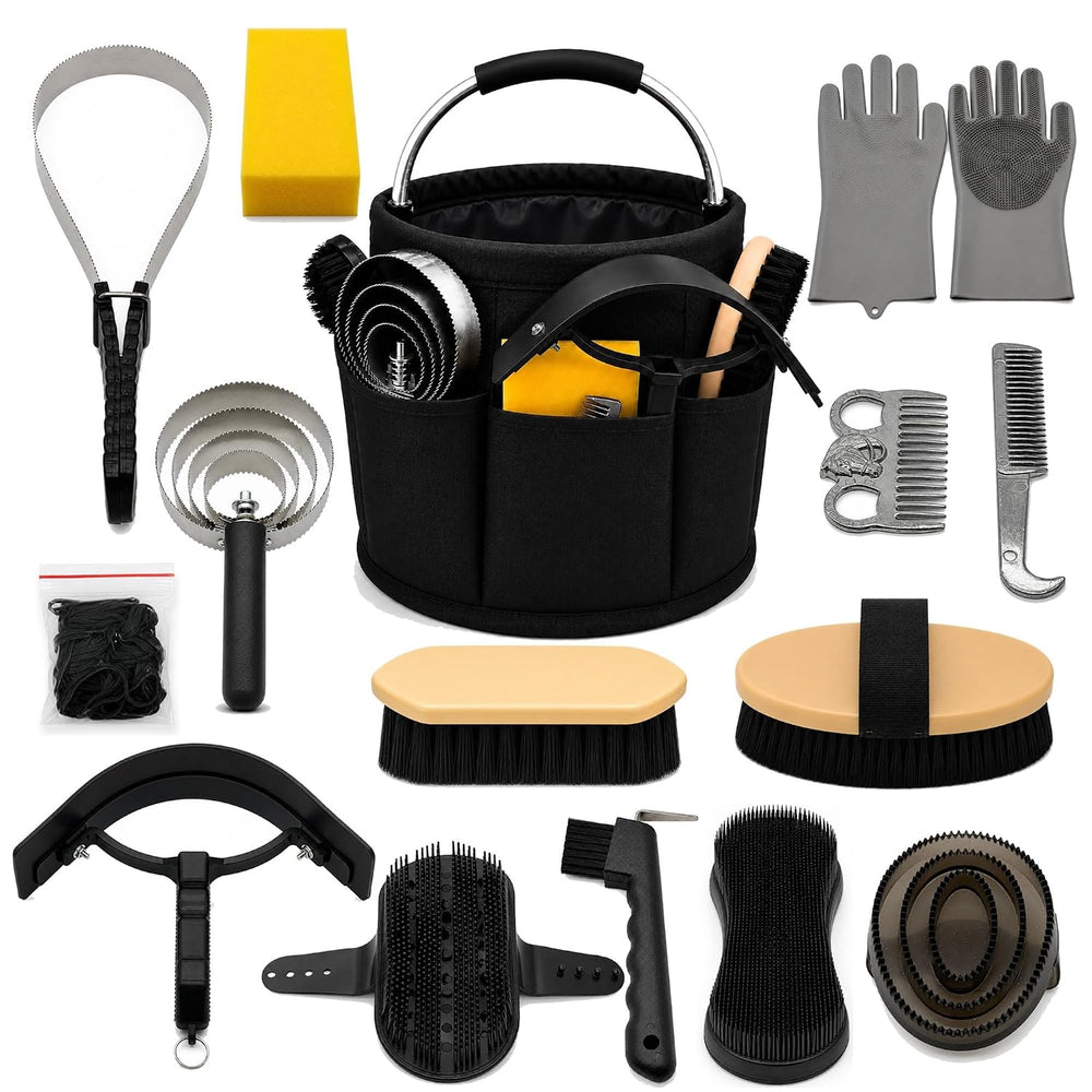 Horse Grooming Kit For Care Bathing & Shedding Brushes & Curry Combs ...