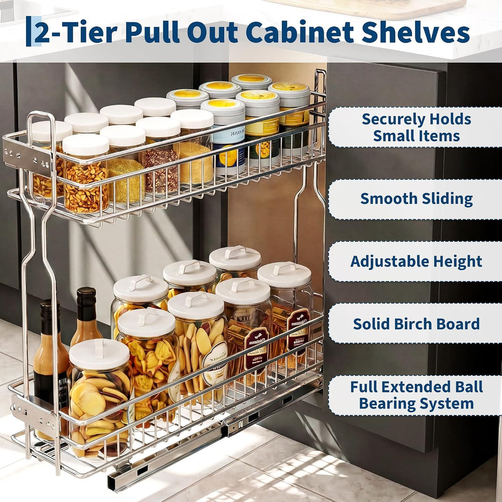 2-Tier Narrow Pull Out Cabinet Organizer, Slide Out Shelves,5.7"W x 17.7...