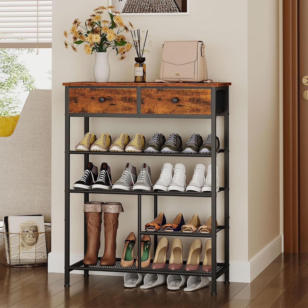 Snughome Shoe Rack, 5 Tier Shoe Storage Organizer with 2 Drawers, Shoe Storag...